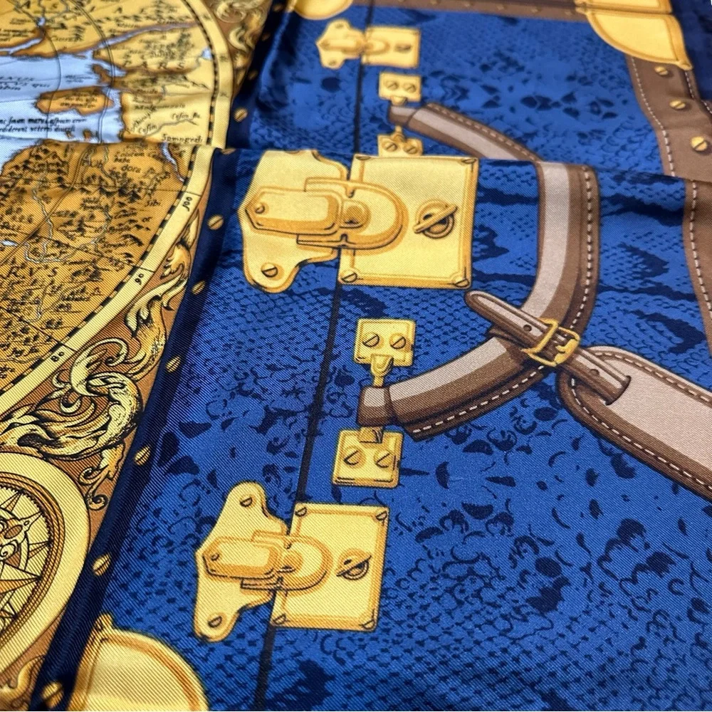Larioseta Como Silk Scarf VINTAGE– World Map & Travel Trunks, Made in Italy